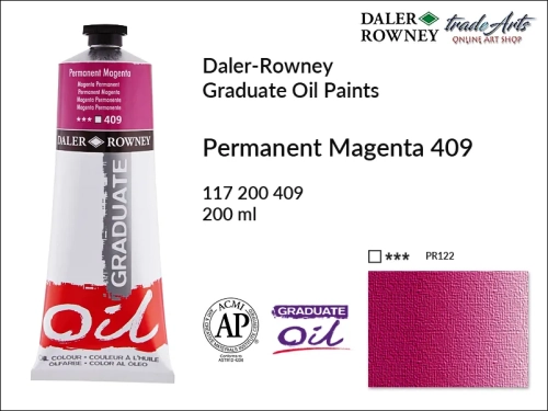 Farby olejne 200 ml Graduate Oil Colours Daler-Rowney, Daler-Rowney - farby olejne Graduate Oil 200 ml, farba olejna Permanent Magenta 409 tuba 200 ml Graduate Oil Daler-Rowney, farba olejna, tradearts,