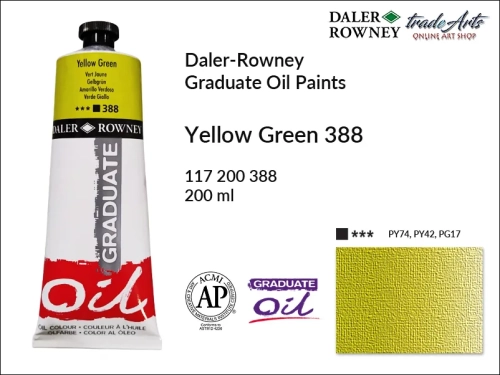 Farby olejne 200 ml Graduate Oil Colours Daler-Rowney, Daler-Rowney - farby olejne Graduate Oil 200 ml, farba olejna Yellow Green 388 tuba 200 ml Graduate Oil Daler-Rowney, farba olejna, tradearts,