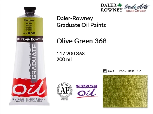 Farby olejne 200 ml Graduate Oil Colours Daler-Rowney, Daler-Rowney - farby olejne Graduate Oil 200 ml, farba olejna Olive Green 368 tuba 200 ml Graduate Oil Daler-Rowney, farba olejna, tradearts,