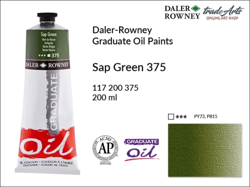 Farby olejne 200 ml Graduate Oil Colours Daler-Rowney, Daler-Rowney - farby olejne Graduate Oil 200 ml, farba olejna Sap Green 375 tuba 200 ml Graduate Oil Daler-Rowney, farba olejna, tradearts,