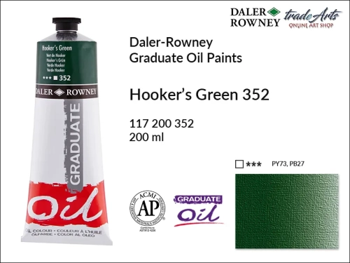 Farby olejne 200 ml Graduate Oil Colours Daler-Rowney, Daler-Rowney - farby olejne Graduate Oil 200 ml, farba olejna Hooker's Green 352 tuba 200 ml Graduate Oil Daler-Rowney, farba olejna, tradearts,