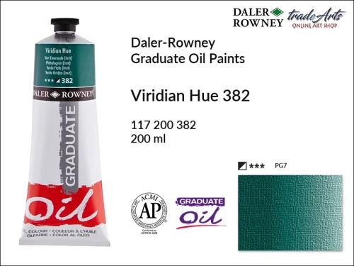 Farby olejne 200 ml Graduate Oil Colours Daler-Rowney, Daler-Rowney - farby olejne Graduate Oil 200 ml, farba olejna Viridian Hue 382 tuba 200 ml Graduate Oil Daler-Rowney, farba olejna, tradearts,