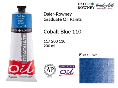 Farby olejne 200 ml Graduate Oil Colours Daler-Rowney, Daler-Rowney - farby olejne Graduate Oil 200 ml, farba olejna Cobalt Blue 110 tuba 200 ml Graduate Oil Daler-Rowney, farba olejna, tradearts,