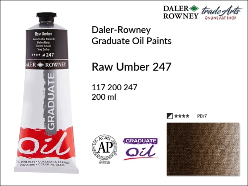 Farby olejne 200 ml Graduate Oil Colours Daler-Rowney, Daler-Rowney - farby olejne Graduate Oil 200 ml, farba olejna Raw Umber 247 tuba 200 ml Graduate Oil Daler-Rowney, farba olejna, tradearts,