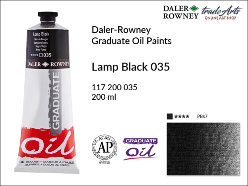 Farby olejne 200 ml Graduate Oil Colours Daler-Rowney, Daler-Rowney - farby olejne Graduate Oil 200 ml, farba olejna Ivory Black 034 tuba 200 ml Graduate Oil Daler-Rowney, farba olejna, tradearts,