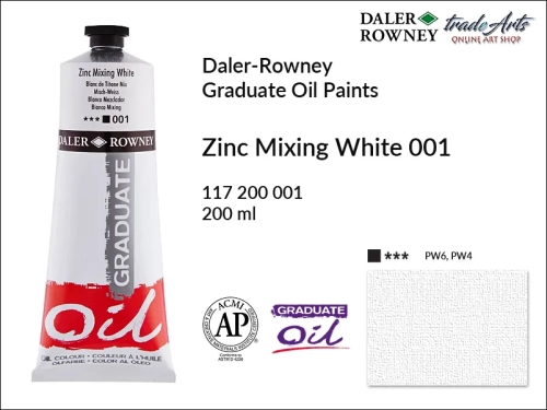 Farby olejne 200 ml Graduate Oil Colours Daler-Rowney, Daler-Rowney - farby olejne Graduate Oil 200 ml, farba olejna Zinc Mixing White 001 tuba 200 ml Graduate Oil Daler-Rowney, farba olejna, tradearts,