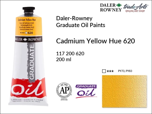 Farby olejne 200 ml Graduate Oil Colours Daler-Rowney, Daler-Rowney - farby olejne Graduate Oil 200 ml, farba olejna Cadmium Yellow Hue 620 tuba 200 ml Graduate Oil Daler-Rowney, farba olejna, tradearts,