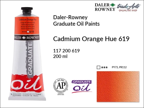 Farby olejne 200 ml Graduate Oil Colours Daler-Rowney, Daler-Rowney - farby olejne Graduate Oil 200 ml, farba olejna Cadmium Orange Hue 619 tuba 200 ml Graduate Oil Daler-Rowney, farba olejna, tradearts,