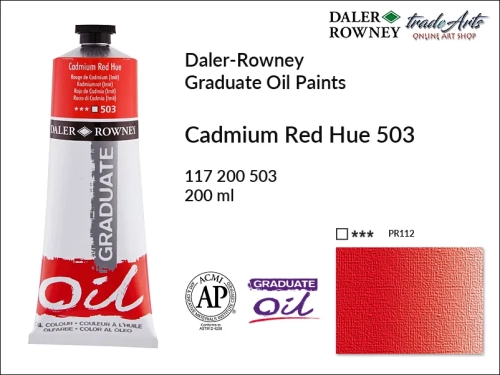 Farby olejne 200 ml Graduate Oil Colours Daler-Rowney, Daler-Rowney - farby olejne Graduate Oil 200 ml, farba olejna Cadmium Red Hue 503 tuba 200 ml Graduate Oil Daler-Rowney, farba olejna, tradearts,
