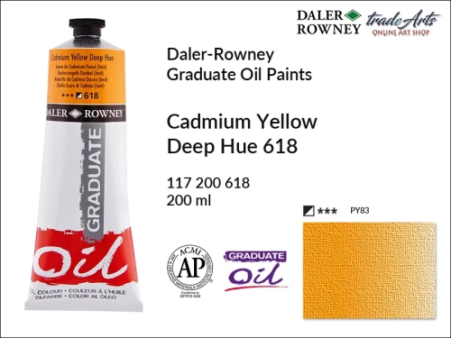 Farby olejne 200 ml Graduate Oil Colours Daler-Rowney, Daler-Rowney - farby olejne Graduate Oil 200 ml, farba olejna Cadmium Yellow Deep Hue 618 tuba 200 ml Graduate Oil Daler-Rowney, farba olejna, tradearts,