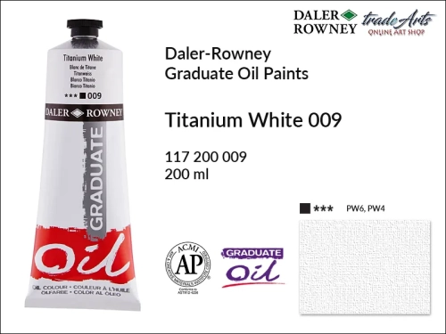 Farby olejne 200 ml Graduate Oil Colours Daler-Rowney, Daler-Rowney - farby olejne Graduate Oil 200 ml, farba olejna Titanium White 009 tuba 200 ml Graduate Oil Daler-Rowney, farba olejna, tradearts,