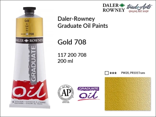 Farby metaliczne olejne 200 ml Graduate Oil Colours Daler-Rowney, Daler-Rowney - farby metaliczne olejne Graduate Oil 200 ml, farba olejna Gold 708 tuba 200 ml Graduate Oil D-R, farba olejna metaliczna, tradearts,