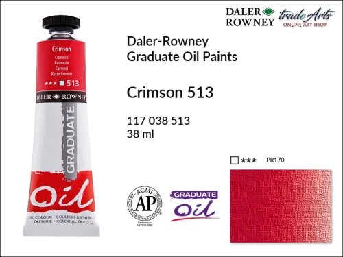 Farby olejne 38 ml Graduate Oil Colours Daler-Rowney, Daler-Rowney - farby olejne Graduate Oil 38 ml, farba olejna Crimson 513 tuba 38 ml Graduate Oil Daler-Rowney, farba olejna, tradearts,