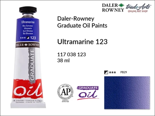Farby olejne 38 ml Graduate Oil Colours Daler-Rowney, Daler-Rowney - farby olejne Graduate Oil 38 ml, farba olejna Ultramarine 123 tuba 38 ml Graduate Oil Daler-Rowney, farba olejna, tradearts,