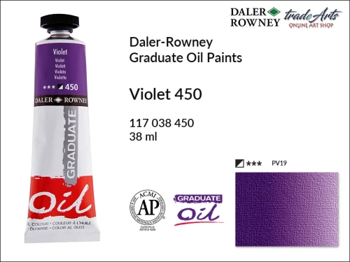 Farby olejne 38 ml Graduate Oil Colours Daler-Rowney, Daler-Rowney - farby olejne Graduate Oil 38 ml, farba olejna Violet 450 tuba 38 ml Graduate Oil Daler-Rowney, farba olejna, tradearts,