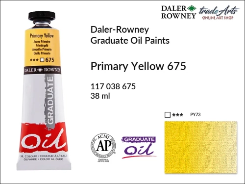 Farby olejne 38 ml Graduate Oil Colours Daler-Rowney, Daler-Rowney - farby olejne Graduate Oil 38 ml, farba olejna Primary Yellow 675 tuba 38 ml Graduate Oil Daler-Rowney, farba olejna, tradearts,