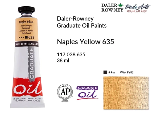 Farby olejne 38 ml Graduate Oil Colours Daler-Rowney, Daler-Rowney - farby olejne Graduate Oil 38 ml, farba olejna Naples Yellow 635 tuba 38 ml Graduate Oil Daler-Rowney, farba olejna, tradearts,