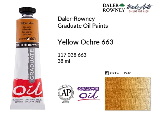 Farby olejne 38 ml Graduate Oil Colours Daler-Rowney, Daler-Rowney - farby olejne Graduate Oil 38 ml, farba olejna Yellow Ochre 663 tuba 38 ml Graduate Oil Daler-Rowney, farba olejna, tradearts,