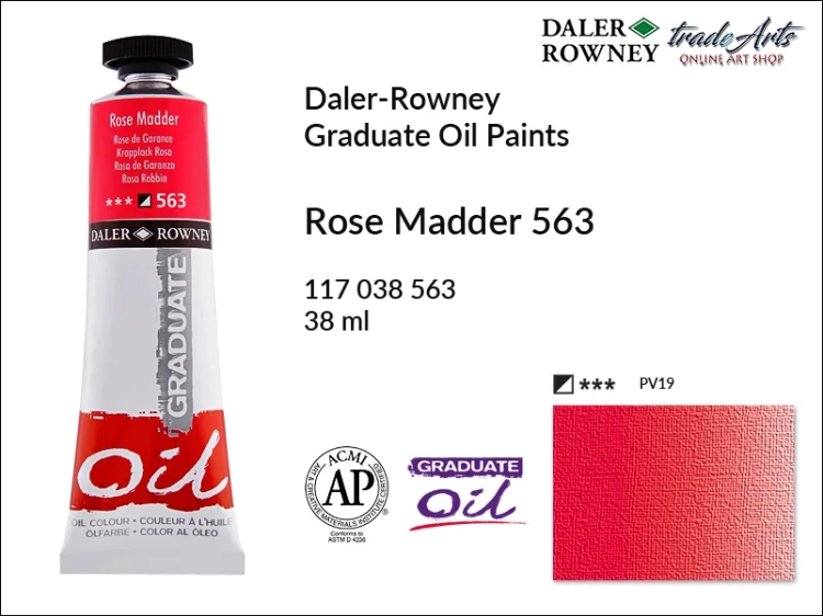 Farby olejne 38 ml Graduate Oil Colours Daler-Rowney, Daler-Rowney - farby olejne Graduate Oil 38 ml, farba olejna Rose Madder 563 tuba 38 ml Graduate Oil Daler-Rowney, farba olejna, tradearts,