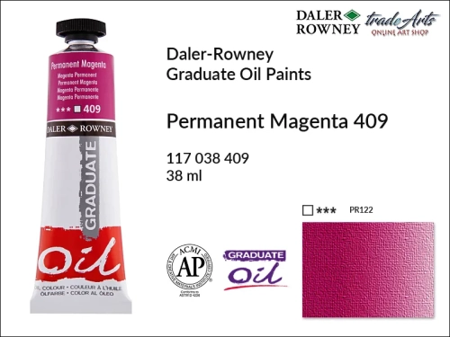 Farby olejne 38 ml Graduate Oil Colours Daler-Rowney, Daler-Rowney - farby olejne Graduate Oil 38 ml, farba olejna Permanent Magenta 409 tuba 38 ml Graduate Oil Daler-Rowney, farba olejna, tradearts,