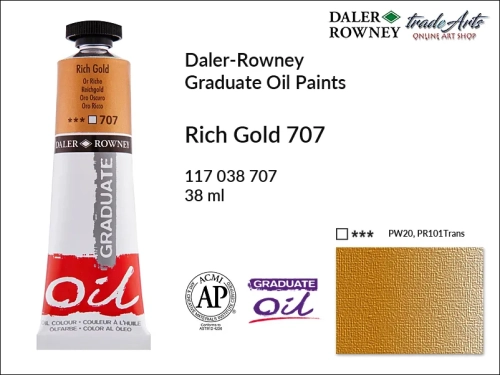 Farby metaliczne olejne 38 ml Graduate Oil Colours Daler-Rowney, Daler-Rowney - farby metaliczne olejne Graduate Oil 38 ml, farba olejna Rich Gold 707 tuba 38 ml Graduate Oil D-R, farba olejna metaliczna, tradearts,
