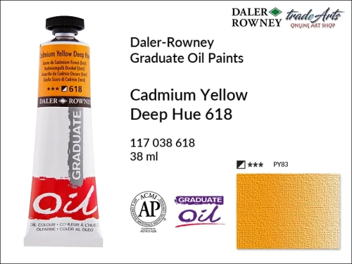 Farby olejne 38 ml Graduate Oil Colours Daler-Rowney, Daler-Rowney - farby olejne Graduate Oil 38 ml, farba olejna  Cadmium Yellow Deep Hue 618 tuba 38 ml Graduate Oil Daler-Rowney, farba olejna, tradearts,