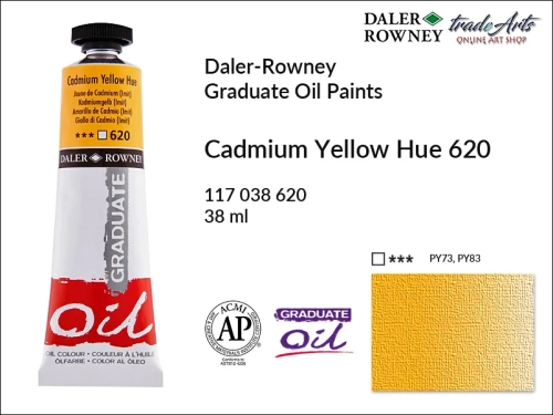 Farby olejne 38 ml Graduate Oil Colours Daler-Rowney, Daler-Rowney - farby olejne Graduate Oil 38 ml, farba olejnaCadmium Yellow Hue 620 tuba 38 ml Graduate Oil Daler-Rowney, farba olejna, tradearts,