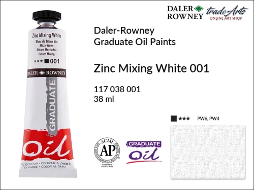 Farby olejne 38 ml Graduate Oil Colours Daler-Rowney, Daler-Rowney - farby olejne Graduate Oil 38 ml, farba olejna  Zinc Mixing White 001 tuba 38 ml Graduate Oil Daler-Rowney, farba olejna, tradearts,