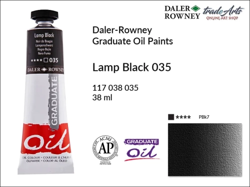 Farby olejne 38 ml Graduate Oil Colours Daler-Rowney, Daler-Rowney - farby olejne Graduate Oil 38 ml, farba olejna Lamp Black 035 tuba 38 ml Graduate Oil Daler-Rowney, farba olejna, tradearts,