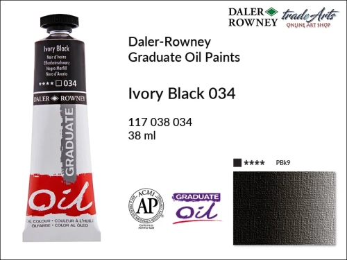 Farby olejne 38 ml Graduate Oil Colours Daler-Rowney, Daler-Rowney - farby olejne Graduate Oil 38 ml, farba olejna Ivory Black 034 tuba 38 ml Graduate Oil Daler-Rowney, farba olejna, tradearts,