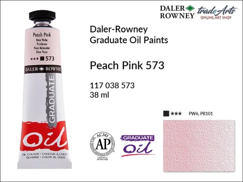 Farby olejne 38 ml Graduate Oil Colours Daler-Rowney, Daler-Rowney - farby olejne Graduate Oil 38 ml, farba olejna Peach Pink 573 tuba 38 ml Graduate Oil Daler-Rowney, farba olejna, tradearts,