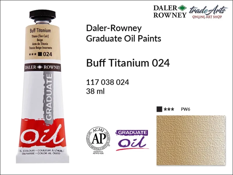 Farby olejne 38 ml Graduate Oil Colours Daler-Rowney, Daler-Rowney - farby olejne Graduate Oil 38 ml, farba olejna Buff Titanium 024 tuba 38 ml Graduate Oil Daler-Rowney, farba olejna, tradearts,
