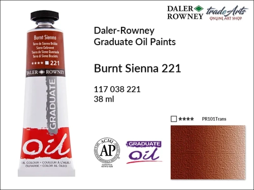 Farby olejne 38 ml Graduate Oil Colours Daler-Rowney, Daler-Rowney - farby olejne Graduate Oil 38 ml, farba olejna Burnt Sienna 221 tuba 38 ml Graduate Oil Daler-Rowney, farba olejna, tradearts,