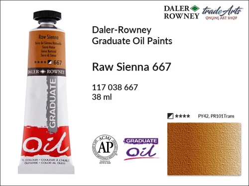 Farby olejne 38 ml Graduate Oil Colours Daler-Rowney, Daler-Rowney - farby olejne Graduate Oil 38 ml, farba olejna Raw Sienna 667 tuba 38 ml Graduate Oil Daler-Rowney, farba olejna, tradearts,