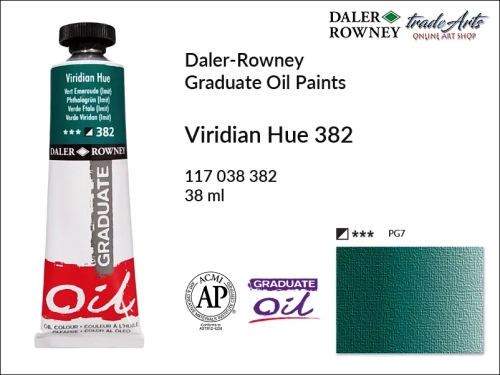 Farby olejne 38 ml Graduate Oil Colours Daler-Rowney, Daler-Rowney - farby olejne Graduate Oil 38 ml, farba olejna Viridian Hue 382 tuba 38 ml Graduate Oil Daler-Rowney, farba olejna, tradearts,