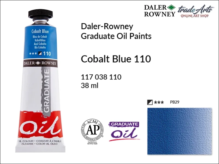 Farby olejne 38 ml Graduate Oil Colours Daler-Rowney, Daler-Rowney - farby olejne Graduate Oil 38 ml, farba olejna Cobalt Blue 110 tuba 38 ml Graduate Oil Daler-Rowney, farba olejna, tradearts,