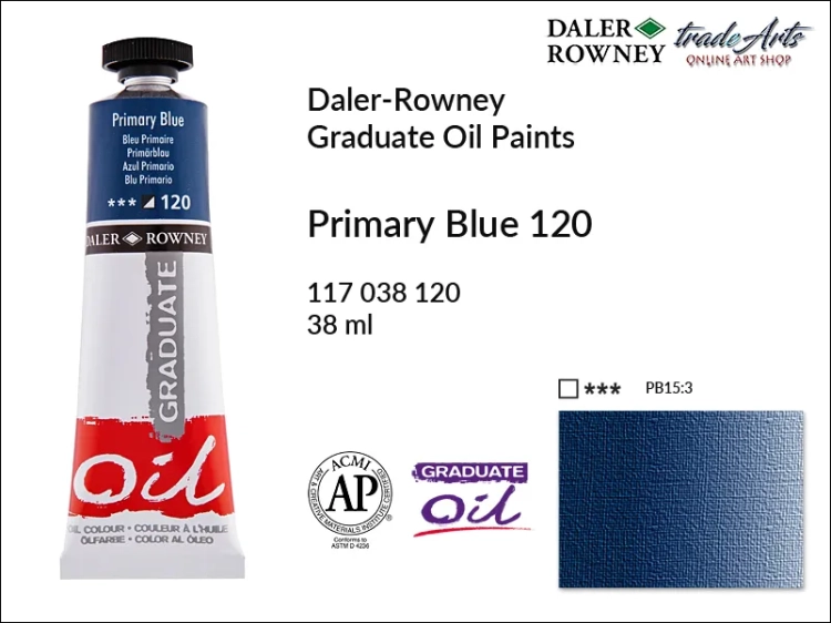 Farby olejne 38 ml Graduate Oil Colours Daler-Rowney, Daler-Rowney - farby olejne Graduate Oil 38 ml, farba olejna Primary Blue 120 tuba 38 ml Graduate Oil Daler-Rowney, farba olejna, tradearts,