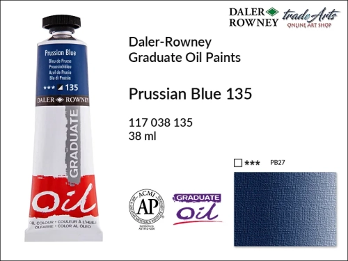 Farby olejne 38 ml Graduate Oil Colours Daler-Rowney, Daler-Rowney - farby olejne Graduate Oil 38 ml, farba olejna Prussian Blue 135 tuba 38 ml Graduate Oil Daler-Rowney, farba olejna, tradearts,