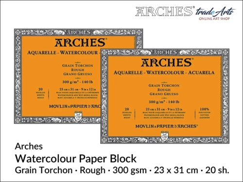Blok akwarelowy Arches 23 x 31 cm,  Arches Watercolour Block Grain Torchon 23 x 31 cm,  Arches Aquarelle Block Grain Torchon 23 x 31 cm, blok akwarelowy szorstki Arches, bloki akwarelowe, Arches,