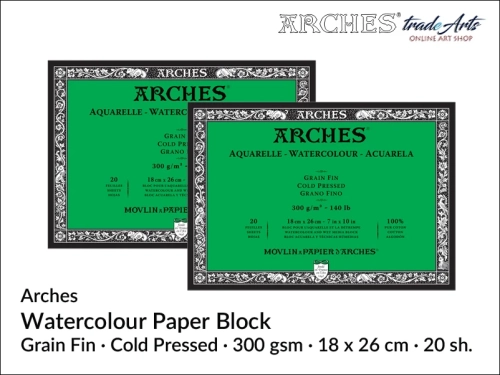 Blok akwarelowy Arches 18x 26 cm,  Arches Watercolour Block Grain Fin CP 18 x 26 cm,  Arches Aquarelle Block Grain Fin CP 18 x 26 cm, blok akwarelowy prasowany na zimno Arches, bloki akwarelowe, Arches,