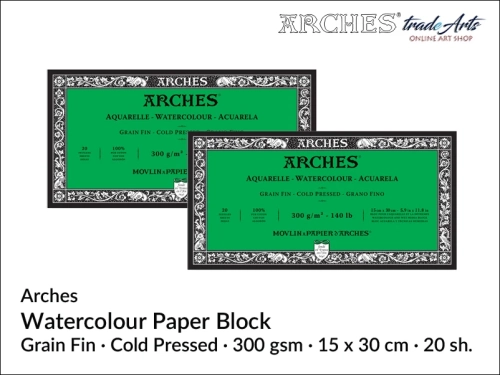 Blok akwarelowy Arches 15 x 30 cm,  Arches Watercolour Block Grain Fin CP 15 x 30 cm,  Arches Aquarelle Block Grain Fin CP 15 x 30 cm, blok akwarelowy prasowany na zimno Arches, bloki akwarelowe, Arches,