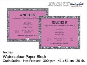  Arches Aquarelle blok akwarelowy satynowy gładki prasowany na gorąco, 300 gsm, 41 x 51 cm, 20 ark. 