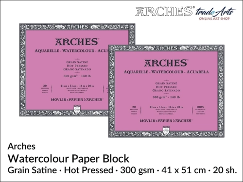 Blok akwarelowy Arches 41 x 51 cm,  Arches Watercolour Block Grain Satine HP 41 x 51 cm,  Arches Aquarelle Block Grain Satine HP 41 x 51 cm, blok akwarelowy prasowany na gorąco Arches, bloki akwarelowe, Arches,