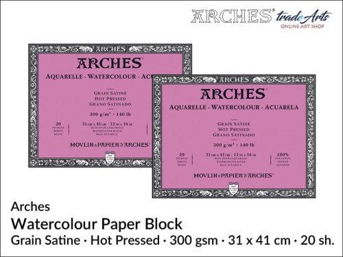 Blok akwarelowy Arches 31 x 41 cm,  Arches Watercolour Block Grain Satine HP 31 x 41 cm,  Arches Aquarelle Block Grain Satine HP 31 x 41 cm, blok akwarelowy prasowany na gorąco Arches, bloki akwarelowe, Arches,