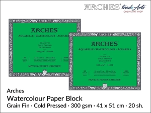  Arches Aquarelle blok akwarelowy drobnoziarnisty prasowany na zimno, 300 gsm, 41 x51 cm, 20 ark.