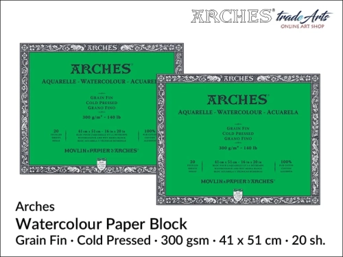 Blok akwarelowy Arches 41 x 51 cm,  Arches Watercolour Block Grain Fin CP 41 x 51 cm,  Arches Aquarelle Block Grain Fin CP 41 x 51 cm, blok akwarelowy prasowany na zimno Arches, bloki akwarelowe, Arches,