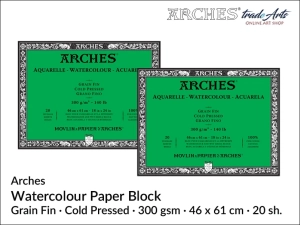  Arches Aquarelle blok akwarelowy drobnoziarnisty prasowany na zimno, 300 gsm, 46 x61 cm, 20 ark. 