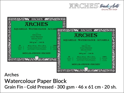 Blok akwarelowy Arches 46 x 61 cm,  Arches Watercolour Block Grain Fin CP 46 x 61 cm,  Arches Aquarelle Block Grain Fin CP 46 x 61 cm, blok akwarelowy prasowany na zimno Arches, bloki akwarelowe, Arches,
