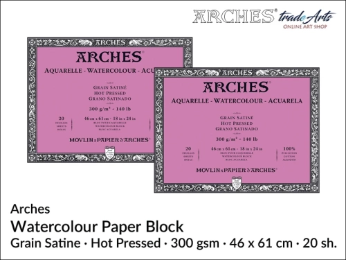 Blok akwarelowy Arches 46 x 61 cm,  Arches Watercolour Block Grain Satine HP 46 x 61 cm,  Arches Aquarelle Block Grain Satine HP 46 x 61 cm, blok akwarelowy prasowany na gorąco Arches, bloki akwarelowe, Arches,