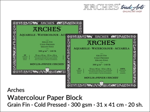 Blok akwarelowy Arches 31 x 41 cm,  Arches Watercolour Block Grain Fin CP 31 x 41 cm,  Arches Aquarelle Block Grain Fin CP 31 x 41 cm, blok akwarelowy prasowany na zimno Arches, bloki akwarelowe, Arches,